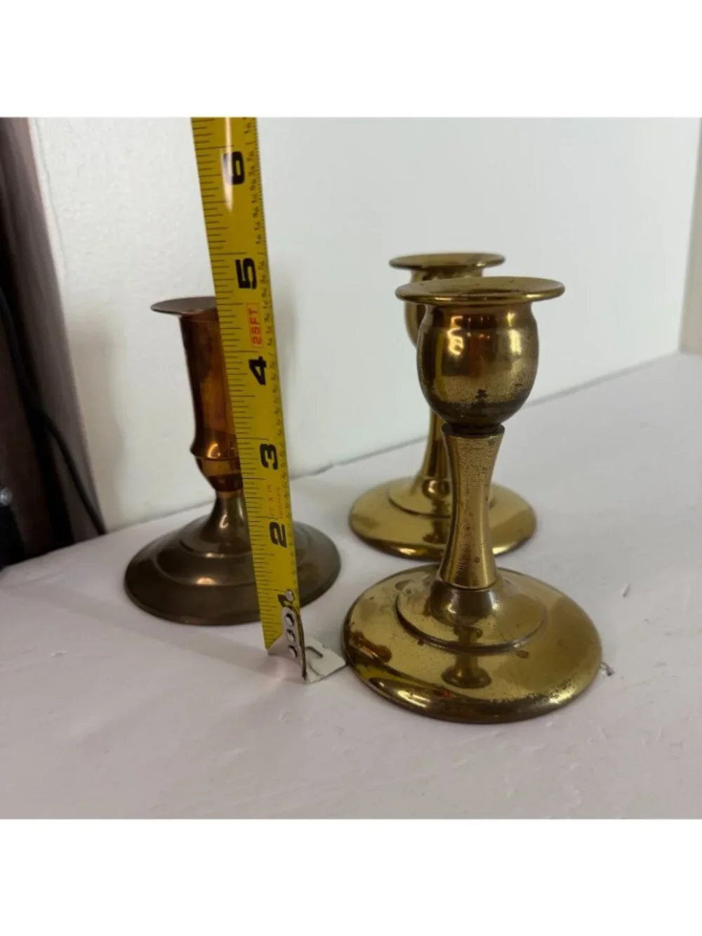 Vintage Brass Candlestick Holders Set of 3 Mixed Brass India Mid-Century Style